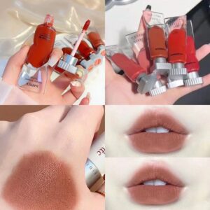 ลิปสติก ลิปกลอส เนื้อแมตต์กํามะหยี่ ขนาดเล็ก สีแดงนู้ด สําหรับสาวๆ