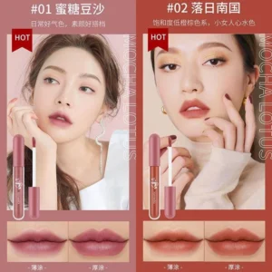 ลิปสติก เนื้อแมตต์กํามะหยี่ สีสวย ให้ความชุ่มชื้น กันน้ำ ติดทน ตัวเนื้อลิป เป็นเนื้อกำมะหยี่ เม็ดสีแน่น สีคมชัด สีสวยสดใส ไม่แห้งเหมือนเนื้อแมท ละมุนปาก ให้สัมผัสที่เรียบเนียน ดูเป็นธรรมชาติ สีแนบสนิทกับปากเป็นเนื้อเดียวกัน สบายปาก ปากเนียน ไม่แห้งแตก ไม่ตกร่อง ลิปไม่ติดแก้ว